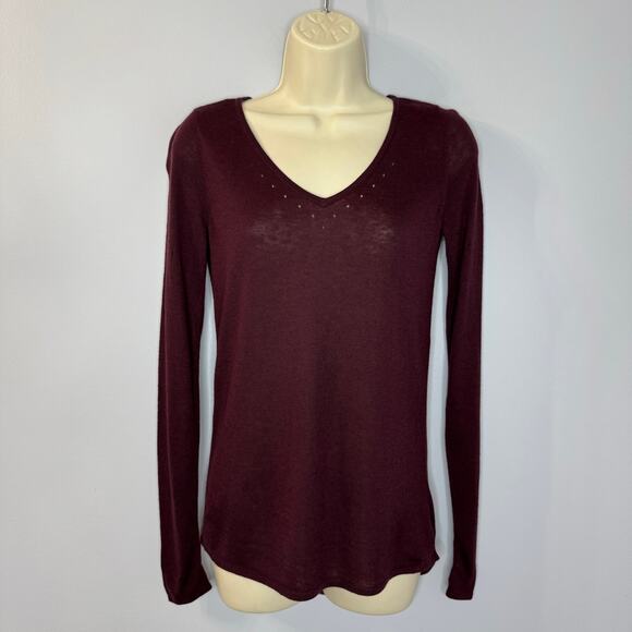 Lululemon Maroon V-Neck Sweater Lightweight Pullover Long Sleeve Logo SZ 2 - Picture 1 of 11